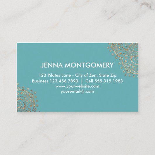 水のヨガのインストラクターのBoho |のデイジーの金ゴールドの曼荼羅 名刺 (裏面)