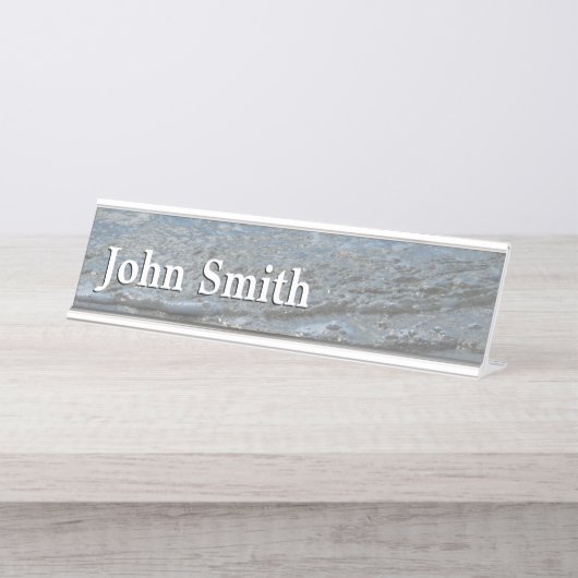 水のラッピングビーチ抽象芸術写真 デスクネームプレート (正面)