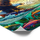 水の上で魚をキャッチする2つのハゲのワシ10x8 ポスター (角)