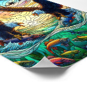 水の上で魚を捕る2羽のはげたワシ5"x7" ポスター (角)