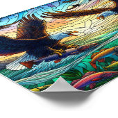 水の上で魚を捕る2羽のはげたワシ7"x5" ポスター (角)