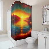 "水の上にサンセットシルエット" シャワーカーテン (インサイチュ)