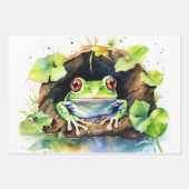 水の上に座るカエルのユリのパッド ラッピングペーパーシート (正面2)