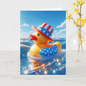 水の上に愛国的な黄色のゴムガモ カード (黄色い花)