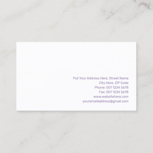 水の上に白い蘭の反射ソフトラベンダー 名刺 (裏面)