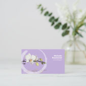 水の上に白い蘭の反射ソフトラベンダー 名刺 (スタンド正面)