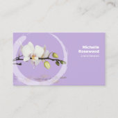 水の上に白い蘭の反射ソフトラベンダー 名刺 (正面)