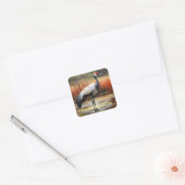 水の上に立つ赤い冠の鶴 スクエアシール (封筒)