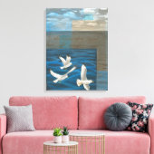 水の上に飛んでいる白いカモメが キャンバスプリント (インサイチュ (リビング))