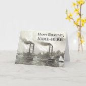 水の上の古い蒸気船誕生日カード カード (黄色い花)