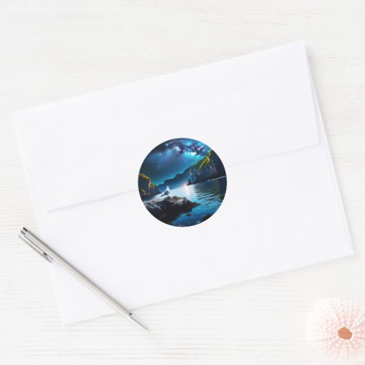 水の上の夜空は、星でいっぱいだ、ne ラウンドシール (封筒)