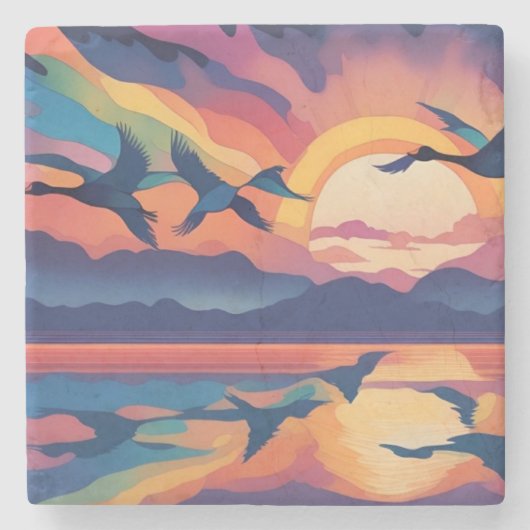 水の上をガチョウ ストーンコースター (正面)