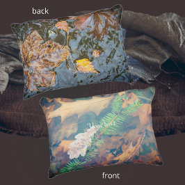 水の下葉にオレンジのオーク材 アクセントクッション