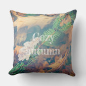 水の下葉にオレンジのオーク材 クッション (正面)