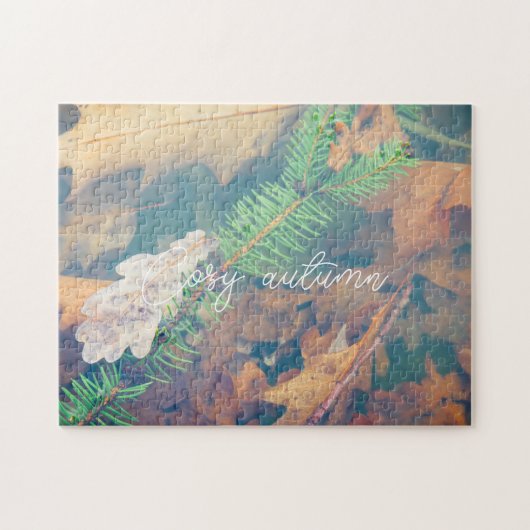 水の下葉にオレンジのオーク材 ジグソーパズル (横)