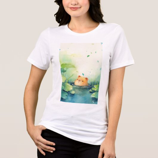 水の中からのカピバラの遊び心のあるのぞき見 トライブレンドTシャツ (正面)