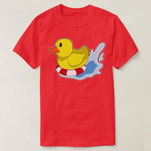 水の中でスイムリングとアヒル Tシャツ (デザイン正面)