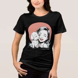 水の中で楽しい瞬間を共有する少女と子犬 トライブレンドＴシャツ