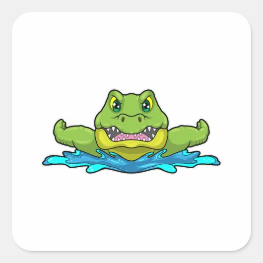 水の中で泳ぐワニ スクエアシール (正面)