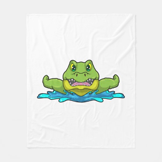 水の中で泳ぐワニ フリースブランケット (正面)
