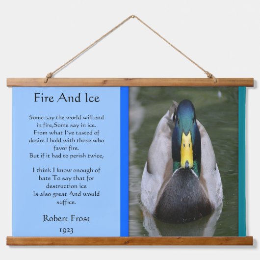 水の中で火と氷のマガモ 吊り下げ型タペストリー (正面)