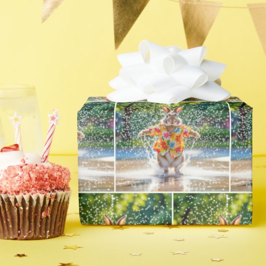 水の中で花柄のシャツを着たうさぎ ラッピングペーパー (誕生日パーティー)