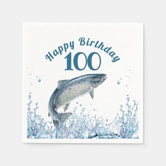 水の中に大きな魚100th誕生日パーティナプキンス スタンダードカクテルナプキン (正面)