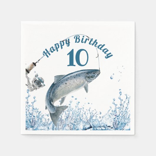 水の中に大きな魚10th誕生日パーティナプキンス スタンダードカクテルナプキン (正面)