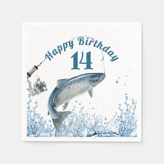 水の中に大きな魚14th誕生日パーティナプキンス スタンダードカクテルナプキン (正面)