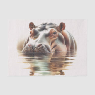 水の中のカバの水彩画 薄葉紙