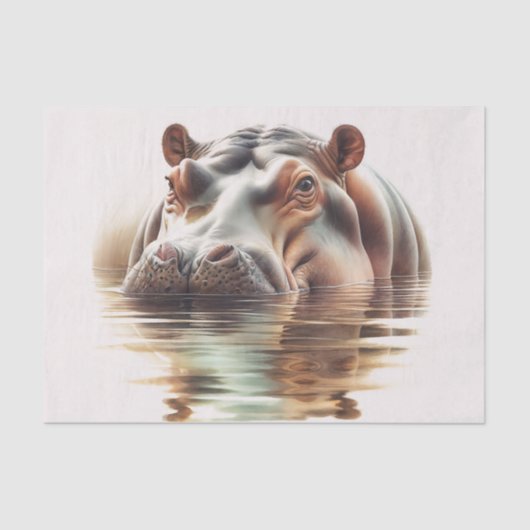 水の中のカバの水彩画 薄葉紙 (正面)