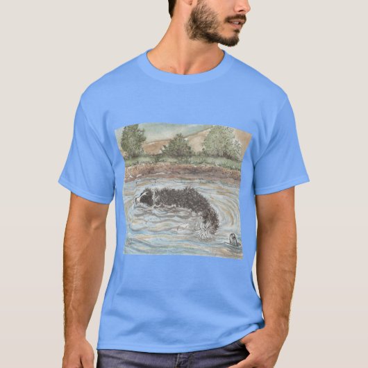 水の中のボーダーコリー犬のCrococollie おもしろTシャツ Tシャツ (正面)