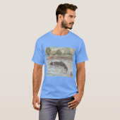 水の中のボーダーコリー犬のCrococollie おもしろTシャツ Tシャツ (正面フル)