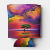 水の中の孤独なツリーカラフルの空をパーソナライズ 缶クーラー (裏面)