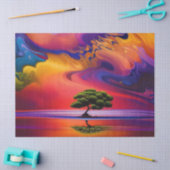 水の中の孤独なツリーカラフルの空をパーソナライズ 薄葉紙 (クラフト)