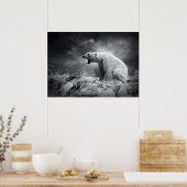 水の中の氷の上に白いホッキョクグマのハンター ポスター (キッチン)