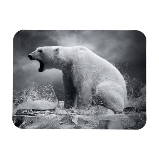 水の中の氷の上に白いホッキョクグマのハンター マグネット (横)
