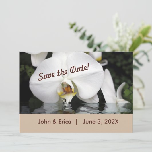 水の中の白い蘭フラットデイトカードを保存 セーブザデート (スタンド正面)