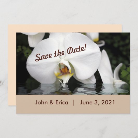 水の中の白い蘭フラットデイトカードを保存 セーブザデート (正面/裏面)