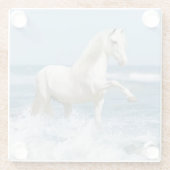 水の中の美しい白い馬 ガラスコースター (裏面)