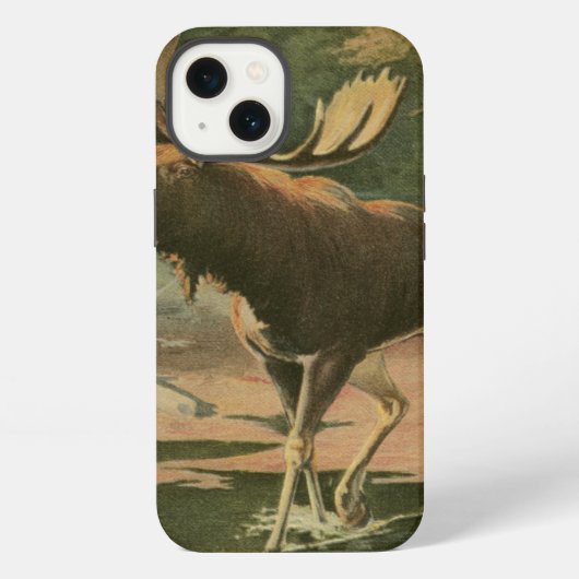 水の中を歩くヘラジカ iPhoneケース (裏面)