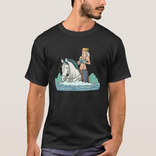 水の中を馬に乗って通り抜ける Tシャツ (正面)