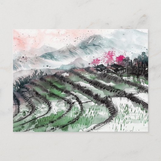水の中国の色の穏やかな棚田 ポストカード (正面)