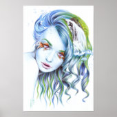 水の人魚女性超現実主義の幻想的な肖像画アート ポスター (正面)
