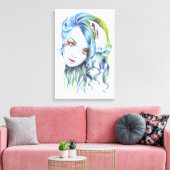 水の人魚女性超現実的幻想の肖像画アート キャンバスプリント (インサイチュ (リビング))