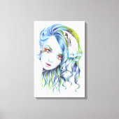 水の人魚女性超現実的幻想の肖像画アート キャンバスプリント (正面)