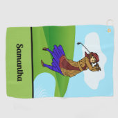 水の危険を乗り越える女性ゴルファー ゴルフタオル (横)