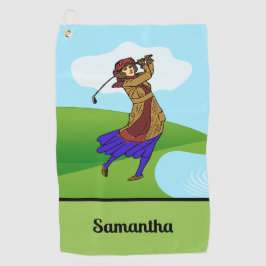 水の危険を乗り越える女性ゴルファー ゴルフタオル