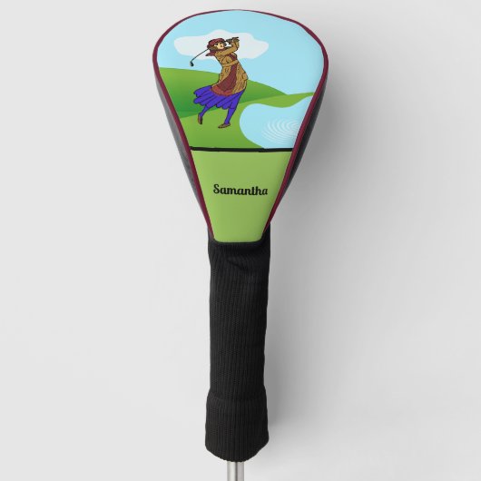 水の危険を乗り越える女性ゴルファー ゴルフヘッドカバー (正面)