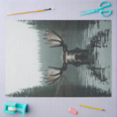 水の反射の大きな〔雄ジカの〕枝角で切り離し 薄葉紙 (クラフト)